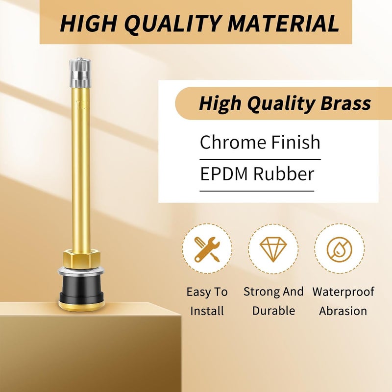 Dueilgo 10Pcs TR572 Truck Valve Stems, Length 3.94'' Straight Brass Clamp in Tubeless Truck Tire Valve Stems for Approx 0.625inch Diameter Valve Rim Holes - Image 4
